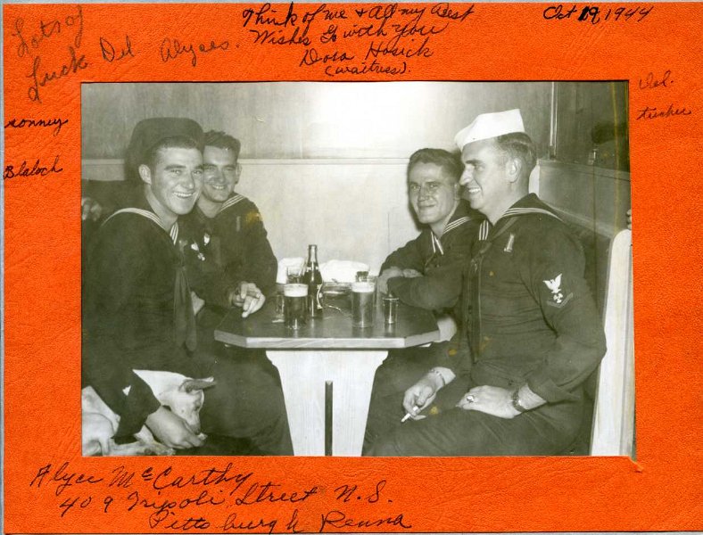 Swartz Club _3.jpg - Swartz Club (Pittsburgh, PA)10/19/1944: Henry Blalock, Abraham Nelson (Sonny), Forest Flockencier (Del), Gaston Tucker celebrating Del's 1 year anniversary of his marriage. (Stuart Flockencier family photos)Also see This & That.